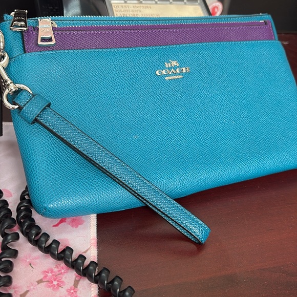 Coach Blue and Purple Saffiano Leather Clutch